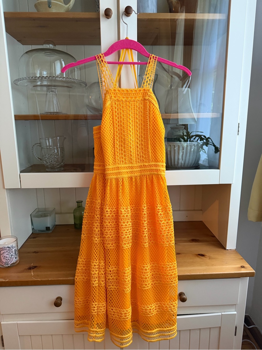 Tahari Bright Yellow Crochet Midi Dress